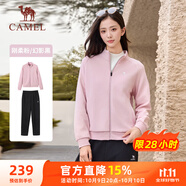 駱駝（CAMEL）立領(lǐng)長(cháng)袖運動(dòng)服女裝休閑衛衣兩件套裝 C24CARLG644 剛柔粉/黑 XL