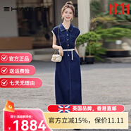 Ehangy輕奢品牌連衣裙女2025夏季新款蕾絲拼接減齡氣質(zhì)大方襯衫裙子 牛仔 M