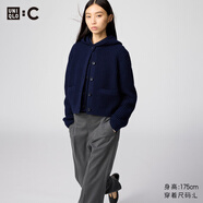 優(yōu)衣庫合作款/女裝華夫格圓領(lǐng)針織開(kāi)衫/毛衣外套479676 69 藏青色 M /160/84A