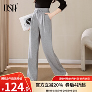 歐莎（OSA）高腰運動休閑加絨闊腿褲女秋冬季新款寬松顯瘦直筒長褲子 深灰色 L