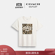 蔻馳（COACH）奧萊女士 T恤短袖 豹紋經(jīng)典標志 白色 M
