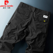 皮爾卡丹（pierre cardin）修身彈力美軍卡其多口袋男士工裝褲寬松直筒休閑褲男潮男款春秋 297純黑色 28 適合95到105斤  質(zhì)量超好