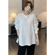 小紅書(shū)爆款西西馬微胖大碼胖mm扣子開(kāi)叉衛衣T恤女春秋正肩寬松休 白色 M