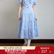 獨(dú)束大碼女裝夏少女感時(shí)尚套裝微胖mm清爽減齡襯衫+半裙兩件套 晴空藍(lán)-半身裙 XL (尺碼：3) (尺碼：3)