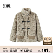 森馬（Semir）外套女仿兔毛仿麂皮拼接2024冬季寬松立領(lǐng)夾克溫柔系109724108022