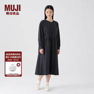 無印良品（MUJI）女式 法蘭絨抽褶連衣裙 美拉德純棉起毛寬松長(zhǎng)裙子秋冬 BC08CC3A 炭灰色 S 155/80A