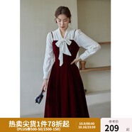 獨束大碼女裝絲絨吊帶連衣裙女冬裝新款胖mm法式氣質背帶裙顯瘦 紅色 L