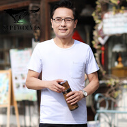 七匹狼狼影純棉爸爸夏裝中年男士短袖t恤男40-50歲夏天圓領中老年人全棉上衣 白色 XL 52-175-