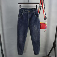 女小腳牛仔長(zhǎng)褲顯瘦哈倫褲高腰彈力垮褲2025年九分寬松大尺碼羅卜 深藍(lán)色長(zhǎng)褲 26 2685-95斤