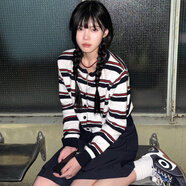 秋季小個(gè)子穿搭一整套條紋針織開(kāi)衫搭配拼接半身短裙學(xué)院風(fēng)兩件套 兩件套 M (建議80-100斤)