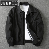 JEEP SPIRIT歐美復古秋季男款防風防水翻領夾克風衣外套短款百搭運動服 黑色 (偏小) XL 建議155-165斤