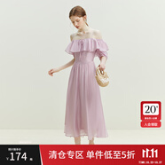 范思藍(lán)恩23FS12493 法式一字肩兩穿連衣裙女夏季新款海邊度假長裙 香芋紫 M