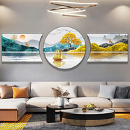 中掌柜客廳裝飾畫(huà)沙發(fā)背景墻壁畫(huà)工藝畫(huà)掛畫(huà)墻畫(huà)簡(jiǎn)約現(xiàn)代大氣三聯(lián) 背靠金山-福祿呈祥 水晶畫(huà)面 尊貴黑框 60x40/60x60/60x40（建議2.5米-