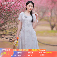 煙花燙小個(gè)子國(guó)風(fēng)氣質(zhì)連衣裙女2025夏裝新品復(fù)古文藝印花裙子SD 風(fēng)幻 淺灰 2XL