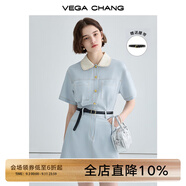 VEGA CHANG法式茶歇連衣裙女2025年夏款高級(jí)感氣質(zhì)顯瘦赫本風(fēng)長(zhǎng)裙 baby藍(lán)（短款） M