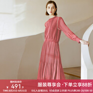 顏域黑色連衣裙春冬季女裝2025年新款顯瘦連身裙針織假兩件百褶裙 粉色（加厚） XL/42