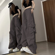 五筆蟹長(cháng)褲女款工裝褲休閑拖地褲女運動(dòng)褲直筒闊腿褲女衛褲韓國女 深灰色 S