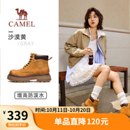 駱駝（CAMEL）王俊凱同款大黃靴戶外高幫工裝馬丁靴女 G25W076038 沙漠黃 36