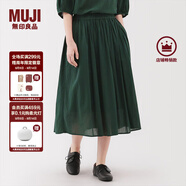 無(wú)印良品（MUJI）女式 強捻 抽褶裙 長(cháng)半身裙女裙子女裝格子裙25年夏季BE1VEC5S 深綠色 S （155/62A）