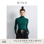 EIN【無縫針織】EIN言綿羊毛堆堆領(lǐng)修身針織衫打底衫上衣女裝秋款 墨綠 S