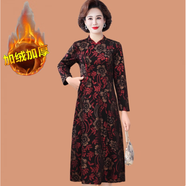 皮爾卡丹媽媽冬裝旗袍裙子氣質(zhì)寬松2025新款中老年女裝秋冬加絨加厚連衣裙 紅花 加絨款 5XL （建議145-160斤）