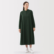 無印良品（MUJI）女式 法蘭絨 立領長袖連衣裙女裝裙子純棉連身裙25年秋季 深綠色 XL (165/92A)