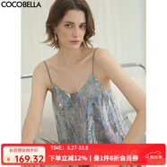 COCOBELLA扎染風(fēng)亮片繡吊帶背心女網(wǎng)紗拼接微性感V領(lǐng)上衣VT33 吊帶VT33 M