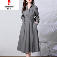 皮爾卡丹（pierre cardin）早秋裝長(cháng)袖連衣裙2025新款高端氣質(zhì)顯瘦初秋襯衫裙子女裝 灰色 2XL