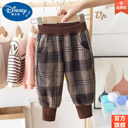 迪士尼（DISNEY）男童春秋款褲子新款女寶寶冬款毛呢休閑長(cháng)褲中小兒童洋氣保暖潮褲 旗 艦官 方咖色格子春秋款 不加絨 旗 艦官 方90碼建議身高80cm左右