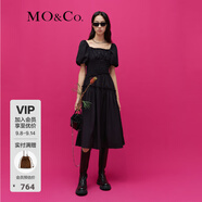 MO&Co.【新中式】連衣裙大方領(lǐng)泡泡袖打攬小黑裙娃娃裙氣質(zhì)裙子女 黑色-第1批 L 170