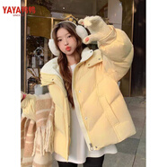 鴨鴨羽絨服官方旗艦店服女冬季羽絨服新短款小個(gè)子加厚白鴨絨洋氣外套 黃色 S 90-105斤