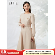 愛特愛（EITIE）薄呢料溫柔長袖純色連衣裙秋季新款氣質通勤百搭A字裙C2207002 米瓷71 L 165