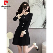 皮爾卡丹（pierre cardin）歐洲站黑色法式小香風(fēng)連衣裙女2025春秋冬季新款感新中式裙子 黑色 S