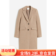 HM女裝毛呢外套秋冬舒適美拉德風(fēng)及膝單排扣大衣1185068 米色 XS 155_76A_32