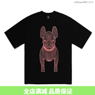 ADLV TEE韓國lifework新款韓版圓領短袖法斗犬圖案T恤上衣潮牌男女短袖 黑色紅狗 M