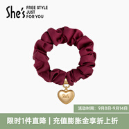 She's茜子發(fā)飾心形發(fā)圈大腸圈頭花頭繩馬尾皮筋綁頭發(fā)繩頭飾生日禮物女 微醺紅A0（配件升級(jí)款）