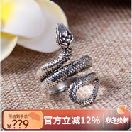 詩(shī)筠（SHIJUN）小蛇個(gè)性戒指靈蛇女古埃及首飾沙漠蛇圖騰生肖蛇夸張時(shí)尚氣質(zhì) 銀蛇戒指-開(kāi)口