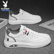 花花公子（PLAYBOY）鞋子男鞋2025秋冬季板鞋男士休閑鞋時(shí)尚百搭運動(dòng)鞋潮流白灰43