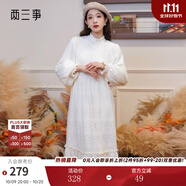 兩三事白色打底連衣裙2025春季新款高領(lǐng)毛絨高腰內(nèi)搭長裙白雪公主 杏色 L