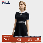 FILA 斐樂官方女裝編織連衣裙2025夏季新款時(shí)尚簡約翻領(lǐng)修身裙子 傳奇藍(lán)-NV S 160/80A/S