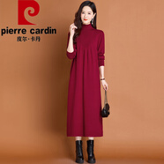 皮爾卡丹（pierre cardin）長(cháng)袖連衣裙女秋冬2025新款遮肚子顯瘦針織毛衣裙加厚內搭打底裙子 紅色 3XL 135-150斤