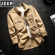 JEEP SPIRIT男裝純棉歐美風(fēng)外套男潮牌工裝長(zhǎng)袖襯衫春季寬松襯衣上衣 卡其色 L
