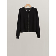 EMZ鄂爾多斯精紡綿羊毛針織開(kāi)衫圓領(lǐng)糖果色薄款外套 氣質(zhì)減齡設計感 黑色 M (95-110斤)