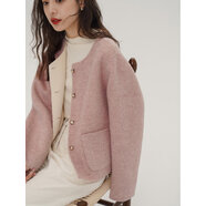 植物學(xué) BOTANIQUE紫粉奶白兩面穿860克100澳毛雙面呢短外套 粉紫 M