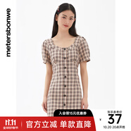 美特斯邦威格紋連衣裙女夏季舒適時尚校園風(fēng)高腰女士裙子 咖色組 M 160 84A