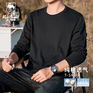 西域駱駝（VANCAMEL）長袖T恤男士春秋圓領(lǐng)時尚簡約純色舒適百搭打底衫 黑色 2XL