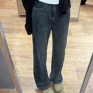 OLDER SEA藍灰色直筒牛仔褲女2025年秋季新款高腰顯瘦闊腿長(cháng)褲梨形身材褲子 藍色 常規 L 建議105-115斤