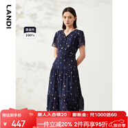 藍(lán)地（LANDI）商場(chǎng)同款藍(lán)地夏季新款桑蠶絲藝術(shù)波點(diǎn)印花連衣裙女真絲長(zhǎng)裙 藏青色 M