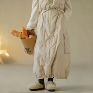 蘑菇同學(xué)設計感工裝大口袋長(cháng)款夾棉半身裙女冬季加厚棉裙寬松蓬松保暖長(cháng)裙 杏色 M 建議95-130斤 