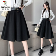 啄木鳥(niǎo)赫本風(fēng)傘裙咖色毛呢半身裙女秋冬新款中裙到膝蓋高腰a字氣質(zhì)裙子 黑色 S